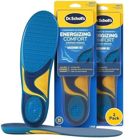 Dr. Scholl’s Energizing Comfort Men’s Everyday Insoles - Shock Absorbing, Arch Support - Massaging Gel for All-Day Comfo